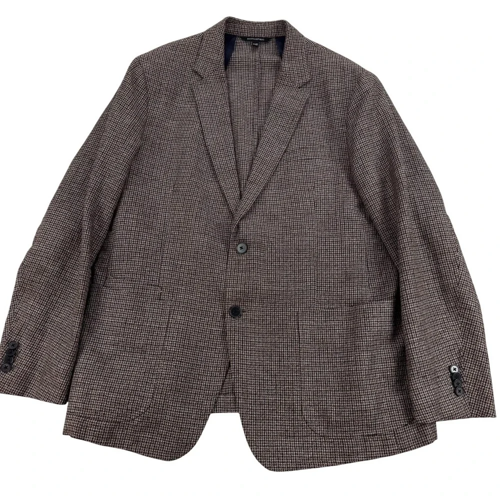 Banana Republic Blazer Mens 44R Brown Check Linen Cotton Tweed Sport Coat Jacket